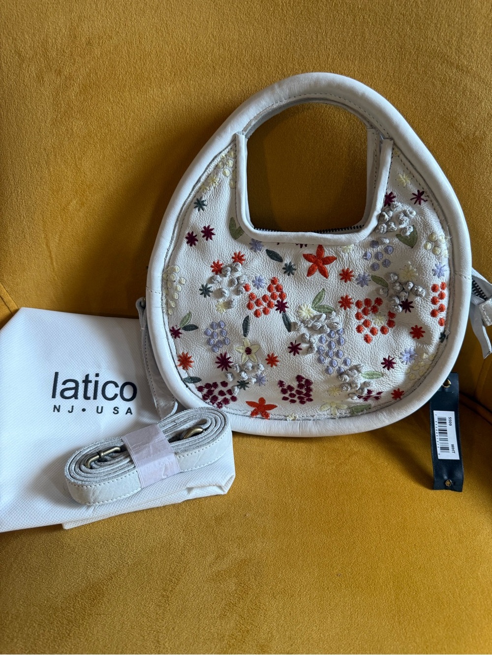 Latico Aster Crossbody Floral Embroidered Round Purse Handbag